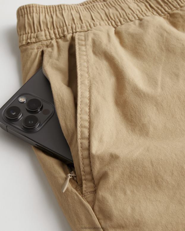 Bottoms Hollister Men Twill Jogger Shorts 7\\ 488201149 Khaki